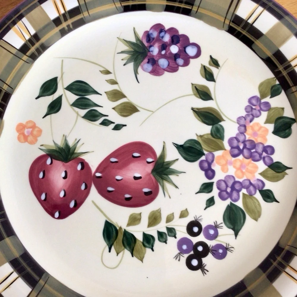 Vintage Oneida Strawberry Plaid Dinner Plates - Set of 2